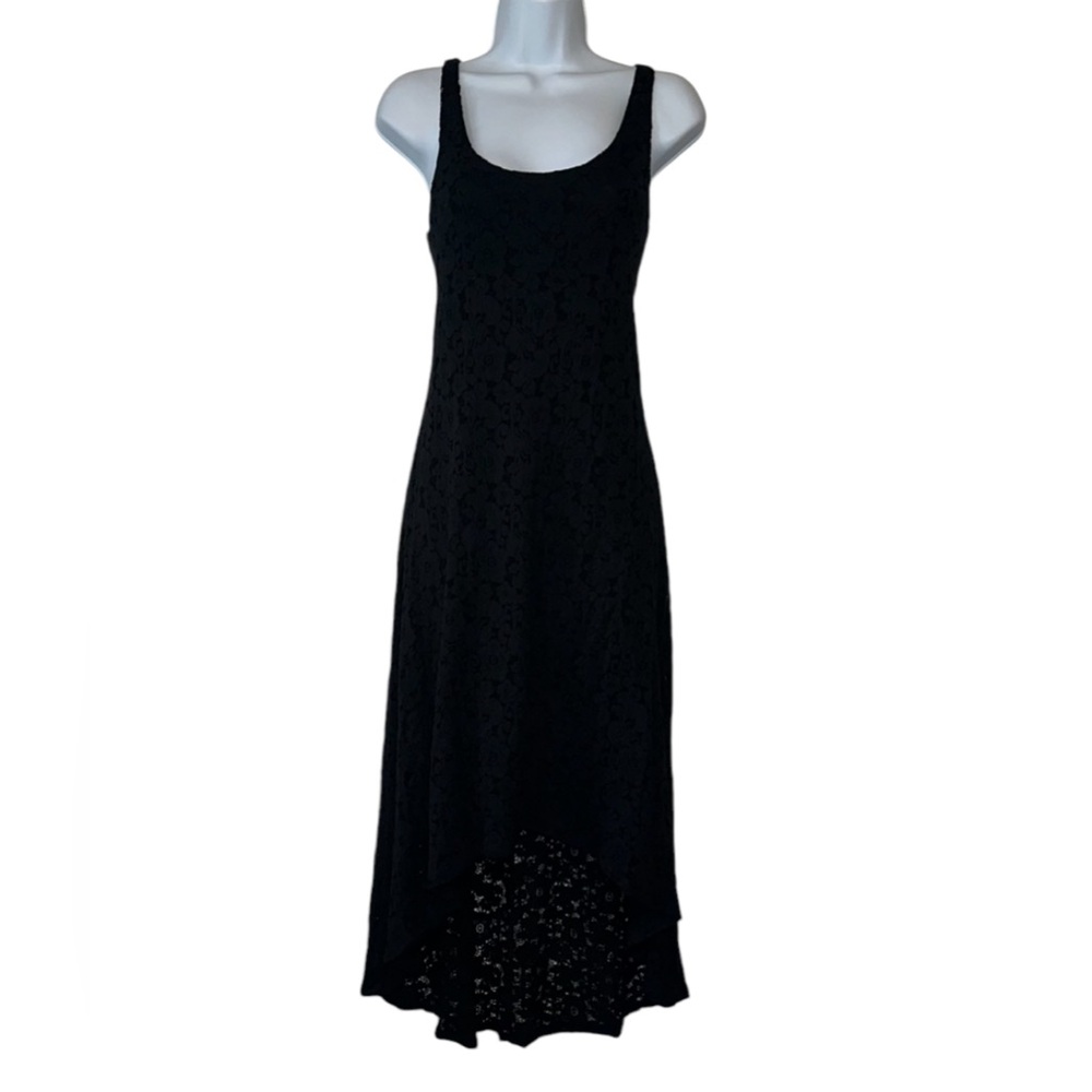 T Party Women’s Black Lace High-Low Scoop Neck Maxi Dress- Size Large